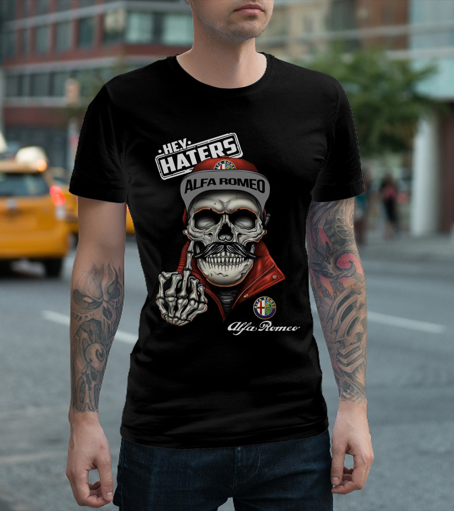 Hey Haters Alfa Romeo Skull Gesture Alfa T-Shirt