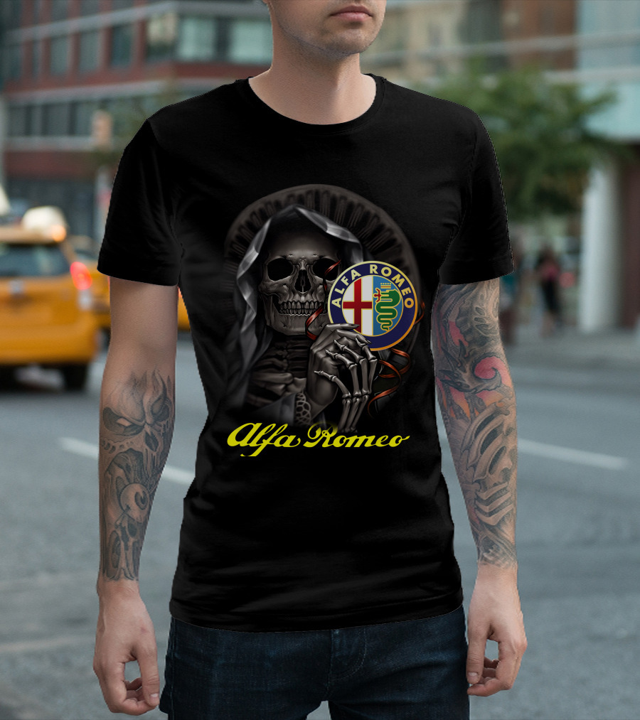 Alfa Romeo Skull Emblem With Hooded Skeleton T-Shirt