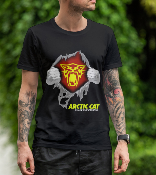 Arctic Cat Share Our Passion Fierce Yellow Logo Ripped Effect T-Shirt
