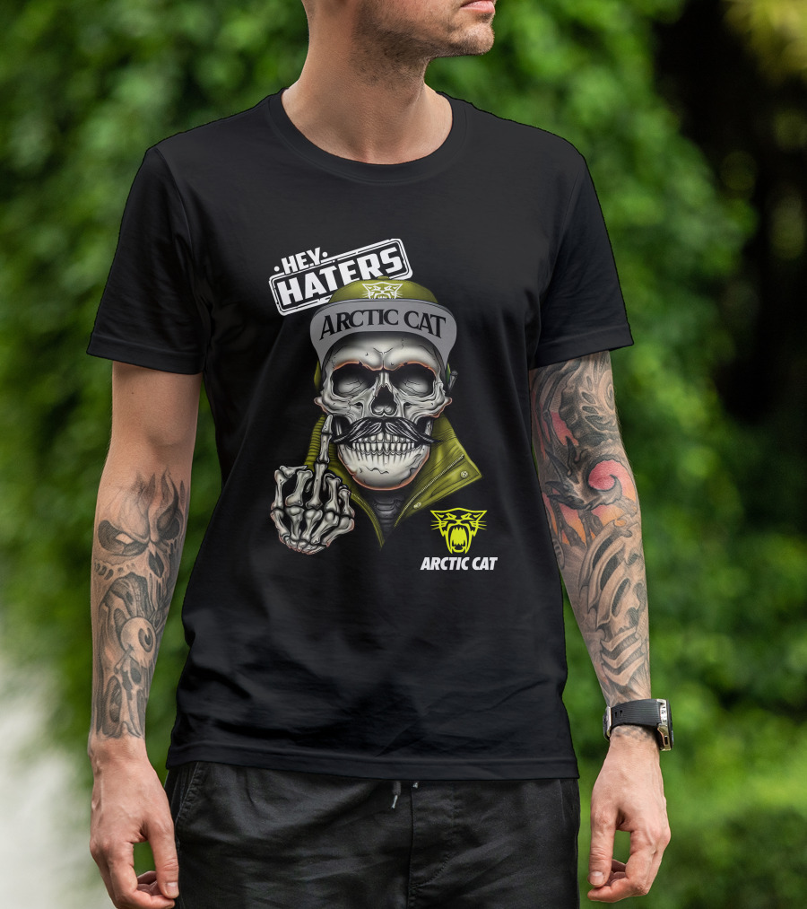 Hey Haters Arctic Cat Skull With Yellow T-Shirt