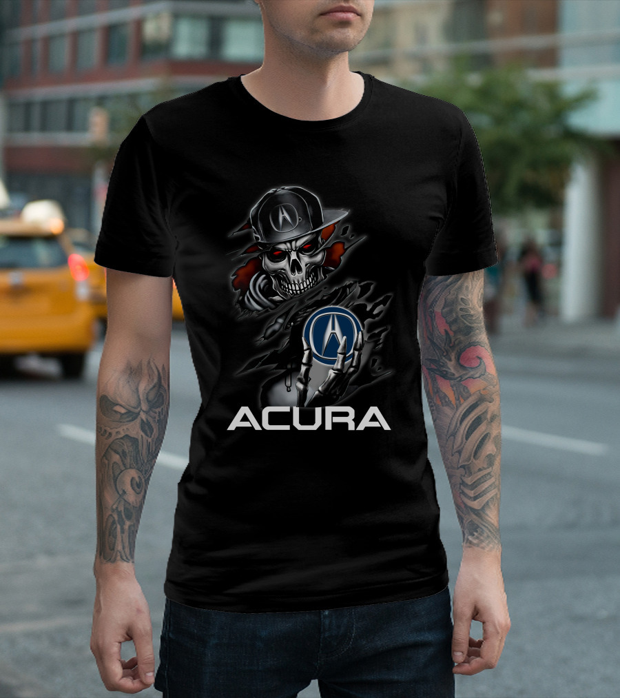 Acura Skeleton With Logo Emblem And Cap T-Shirt