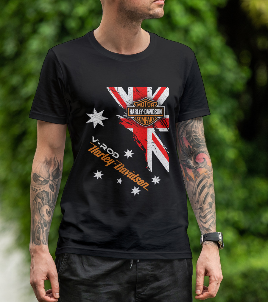 V-Rod Harley Davidson Motor Company Uk Flag Stars T-Shirt