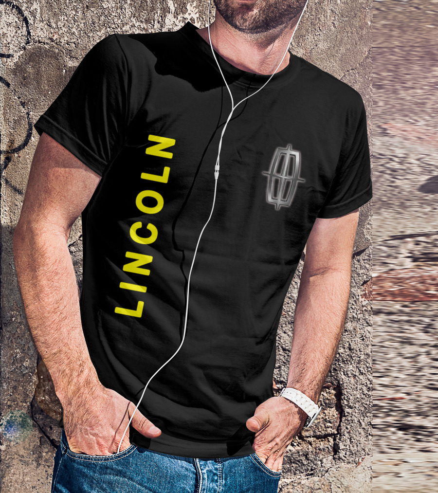 Lincoln Logo Vertical Yellow Text Black T-Shirt