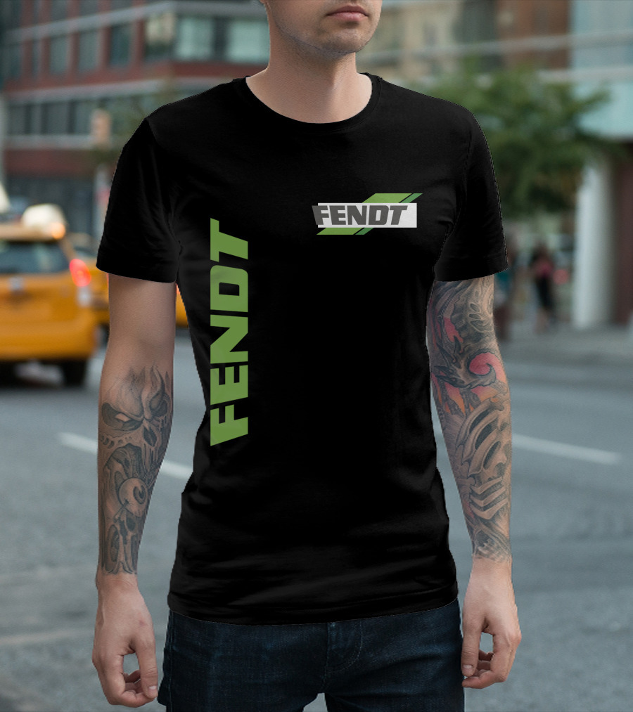 Fendt 02 Green Logo And Text On Black T-Shirt
