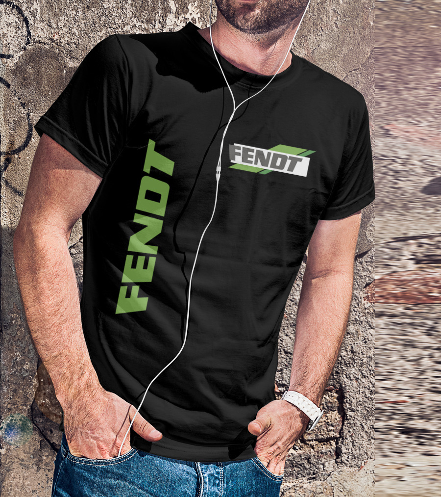 Fendt 02 Green Logo And Text On Black T-Shirt