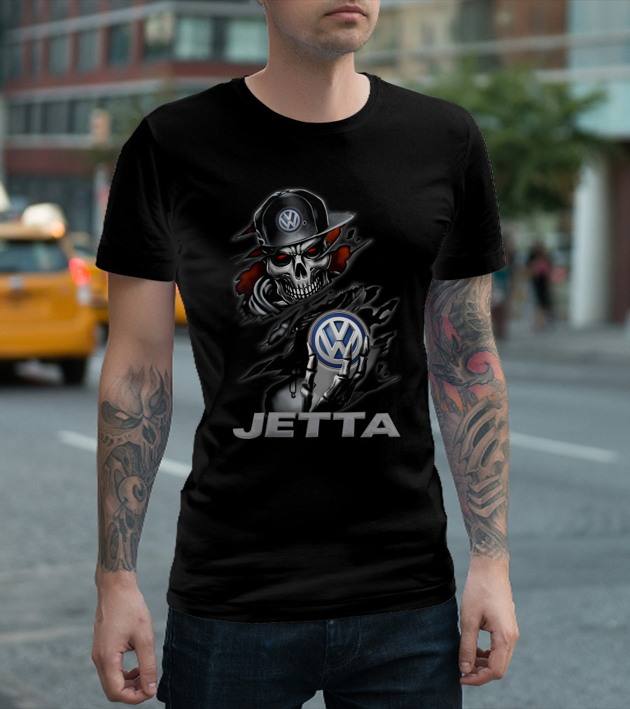 Volkswagen Jetta Skull With Logo Hat And Red Eyes T-Shirt