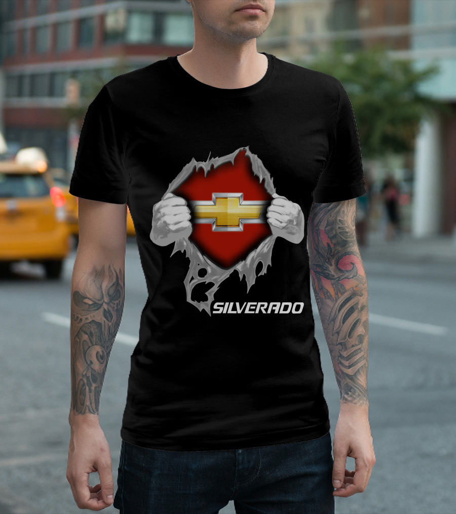 Silverado Chevrolet Emblem Hands Ripping Through T-Shirt