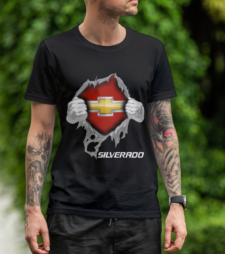 Silverado Chevrolet Emblem Hands Ripping Through T-Shirt