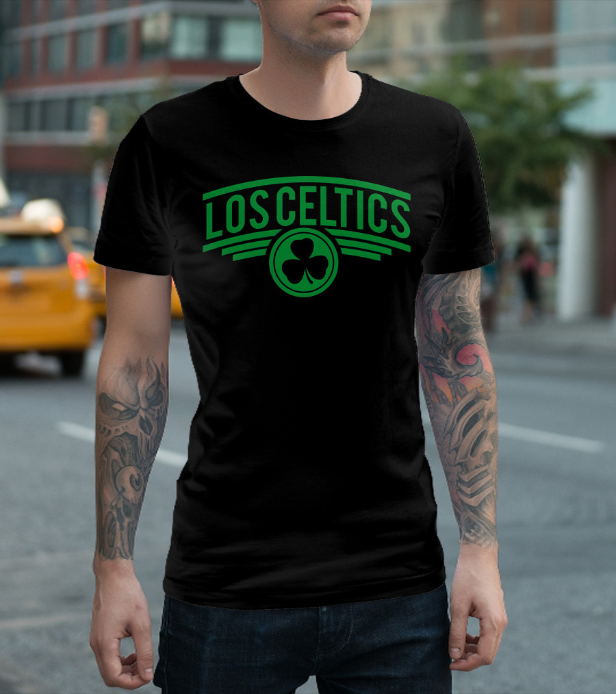 Los Celtics Shamrock Logo Green Text T-Shirt