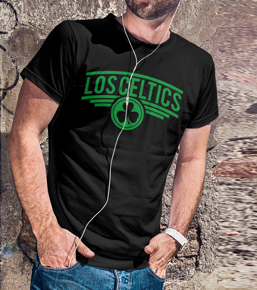Los Celtics Shamrock Logo Green Text T-Shirt