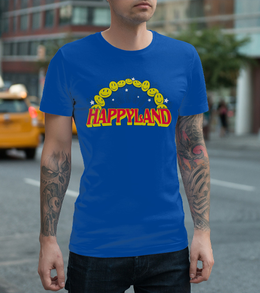 HAPPYLAND slowthai Merch Smiley Faces and Stars T-Shirt