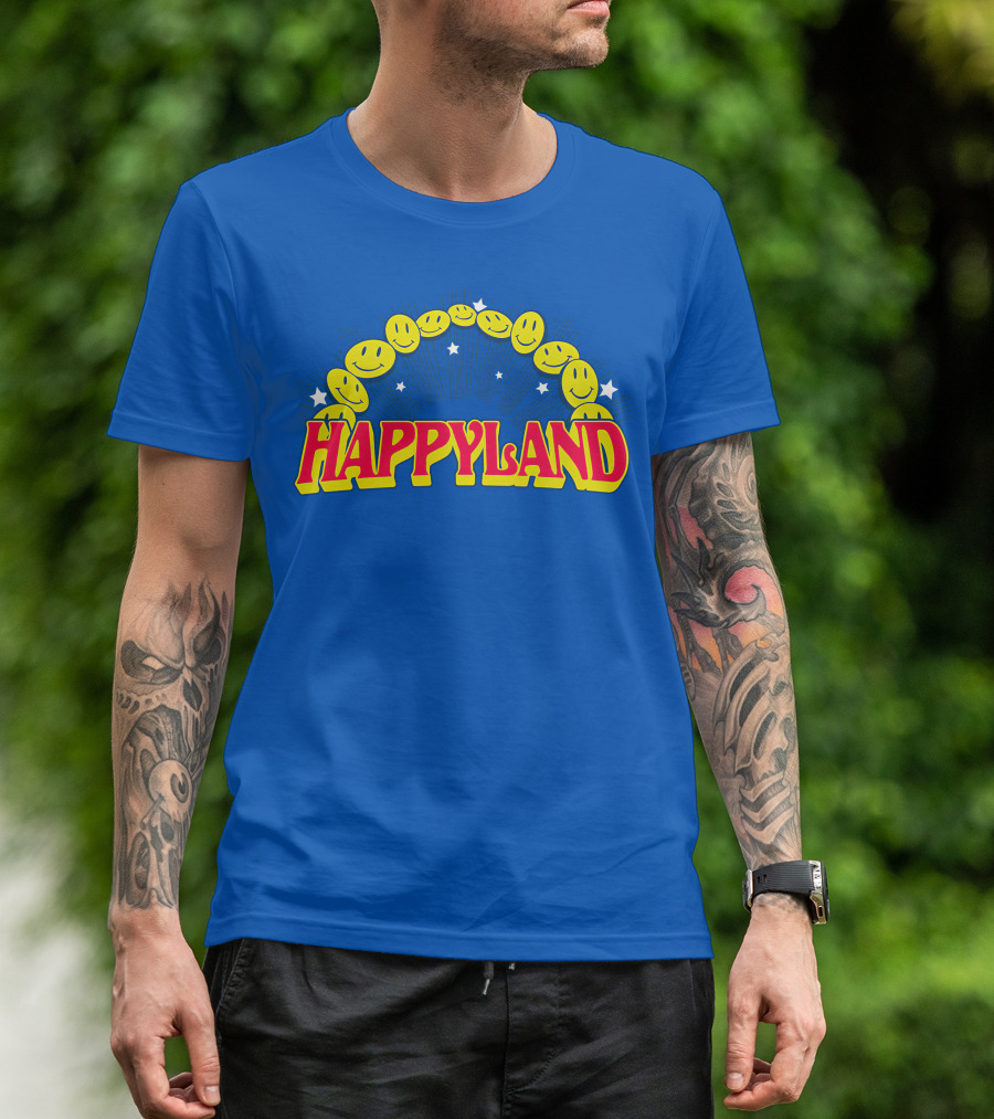 HAPPYLAND Slowthai Merch Smiley Faces And Stars T-Shirt
