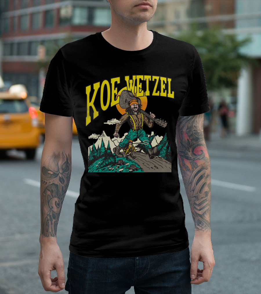 KOE WETZEL Mountain Hiker with Guitar and Sun Motif T-Shirt