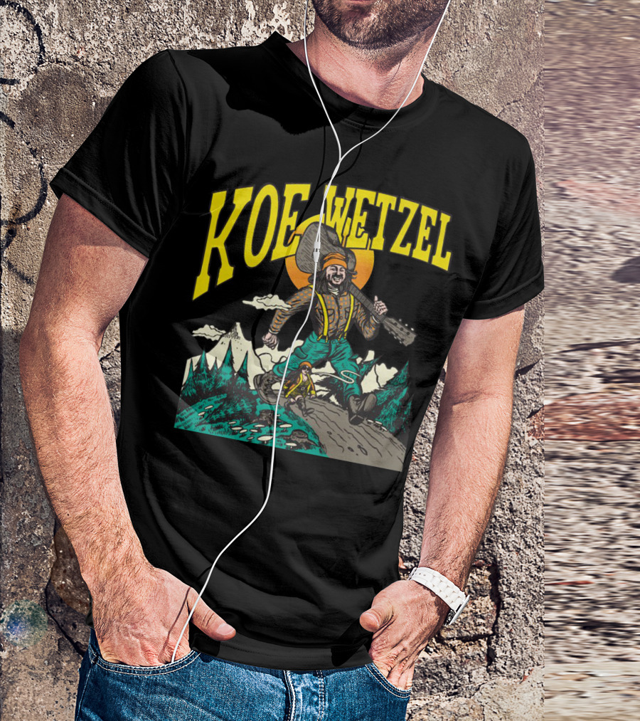 KOE WETZEL Mountain Hiker With Guitar And Sun Motif T-Shirt