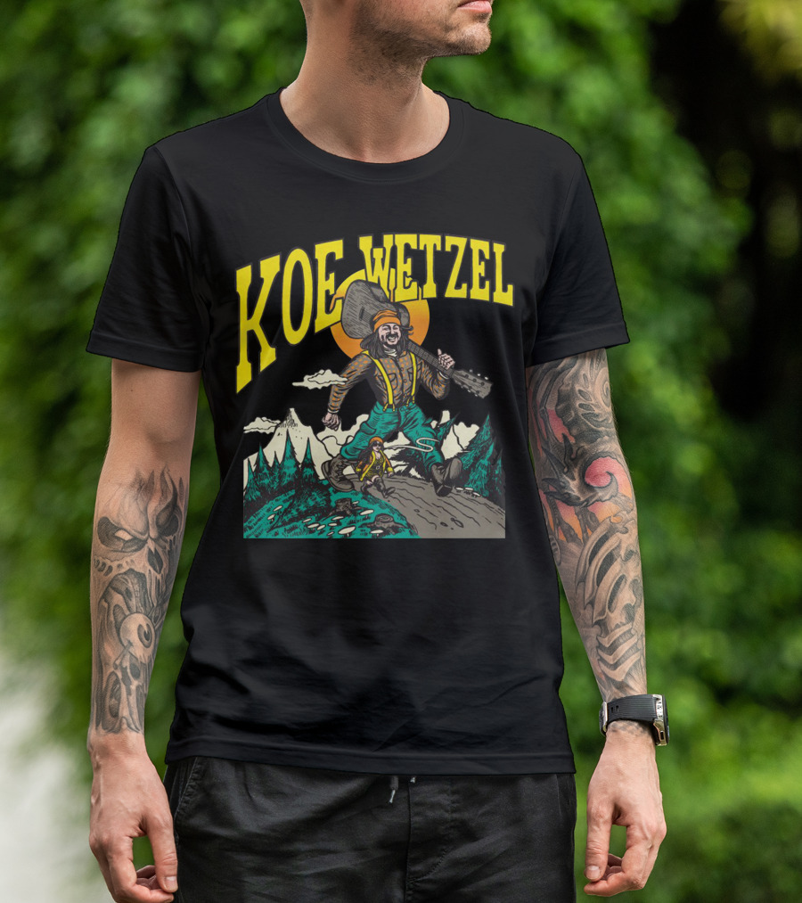 KOE WETZEL Mountain Hiker With Guitar And Sun Motif T-Shirt