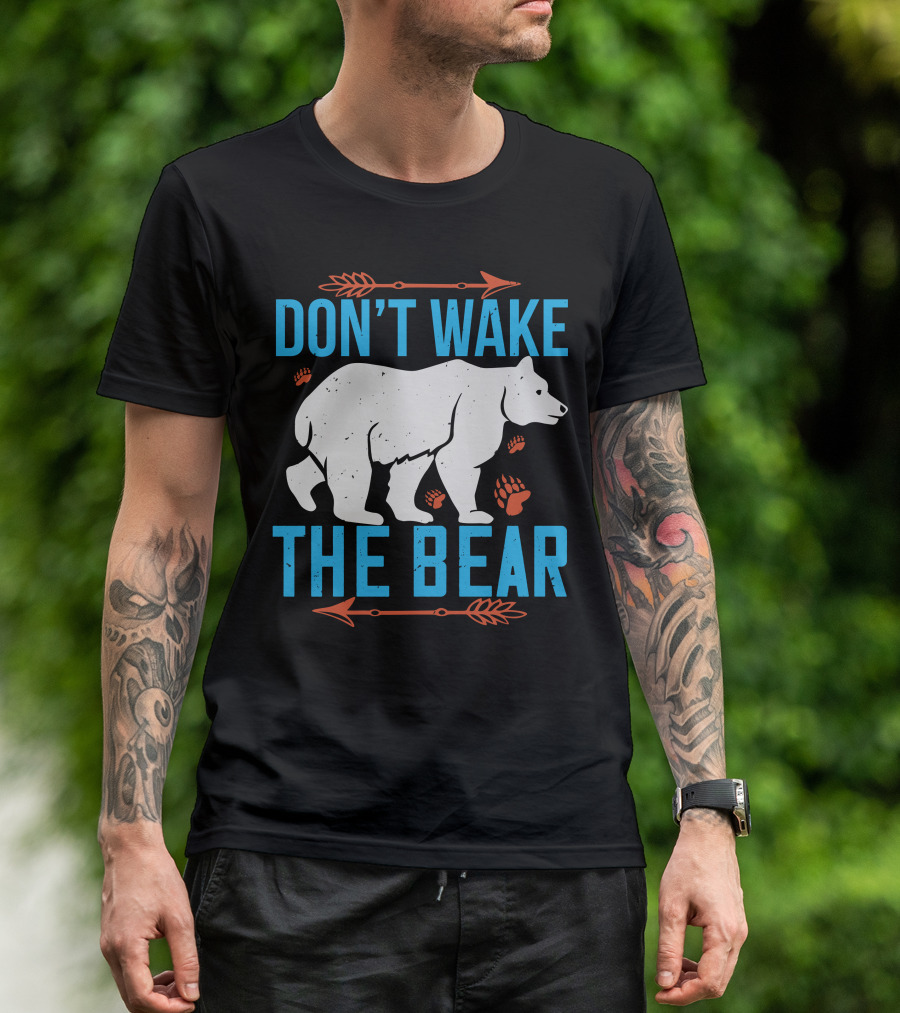 DON'T WAKE THE BEAR White Bear With Orange Paw Prints And Arrows T-Shirt
