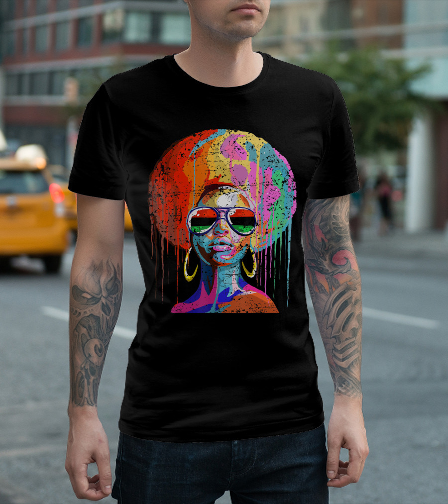 Black Queen Afro Melanin Sunglasses Drip T-Shirt