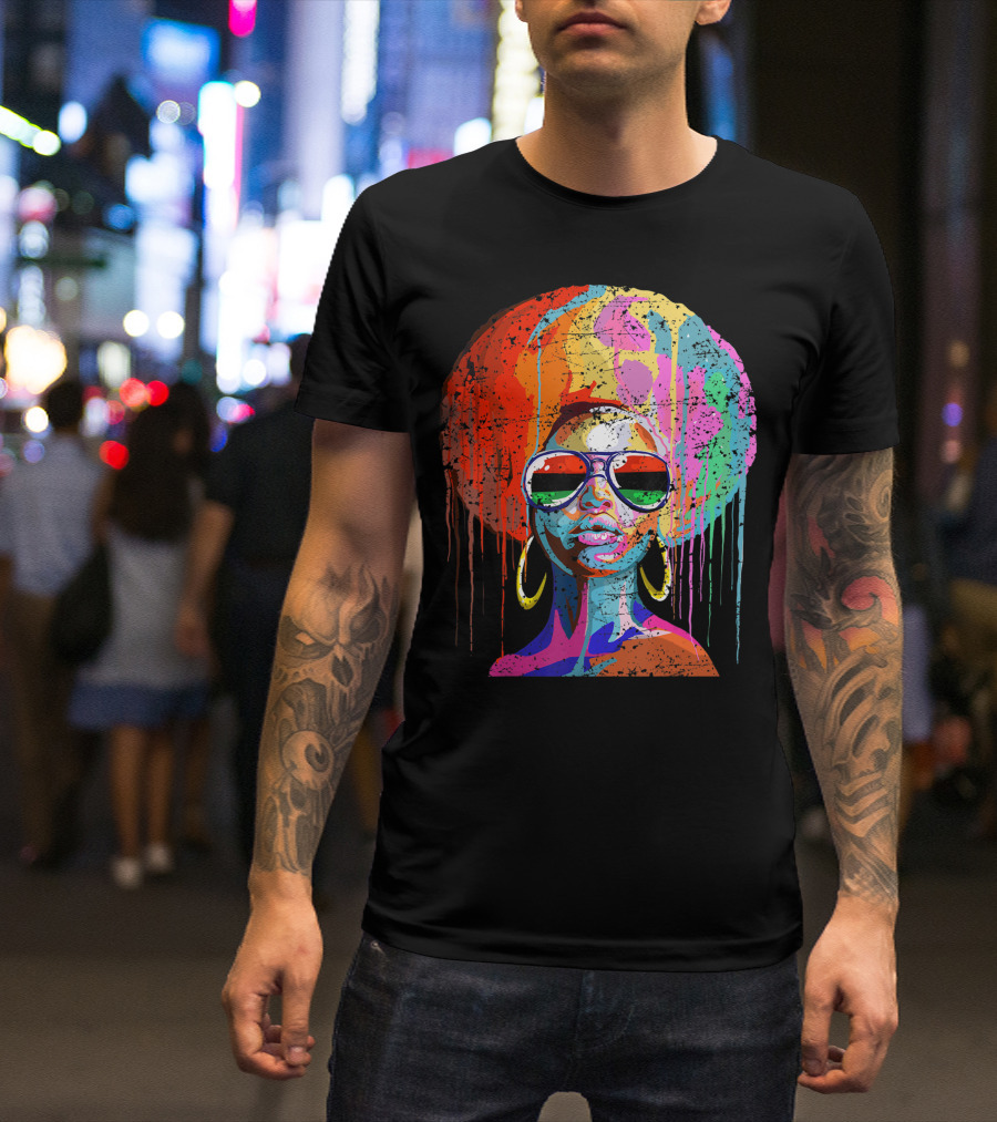 Black Queen Afro Melanin Sunglasses Drip T-Shirt