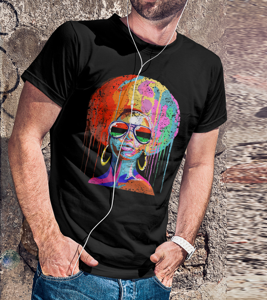 Black Queen Afro Melanin Sunglasses Drip T-Shirt