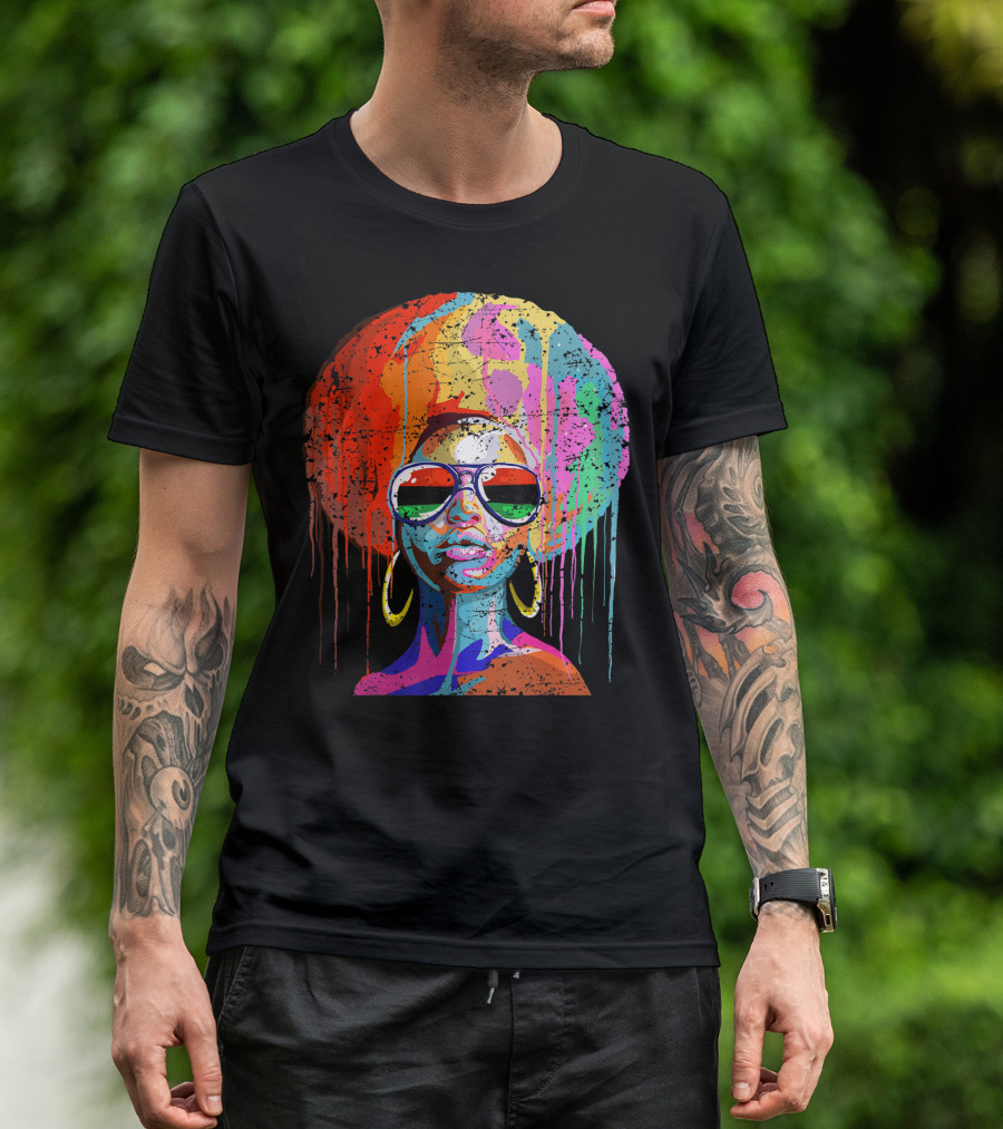 Black Queen Afro Melanin Sunglasses Drip T-Shirt