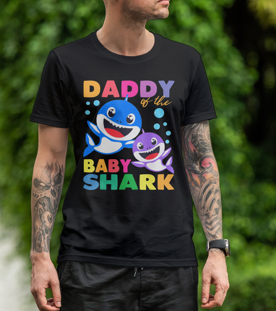 Daddy Of The Baby Shark Birthday Boy Girl Kids Daddy Shark T-Shirt