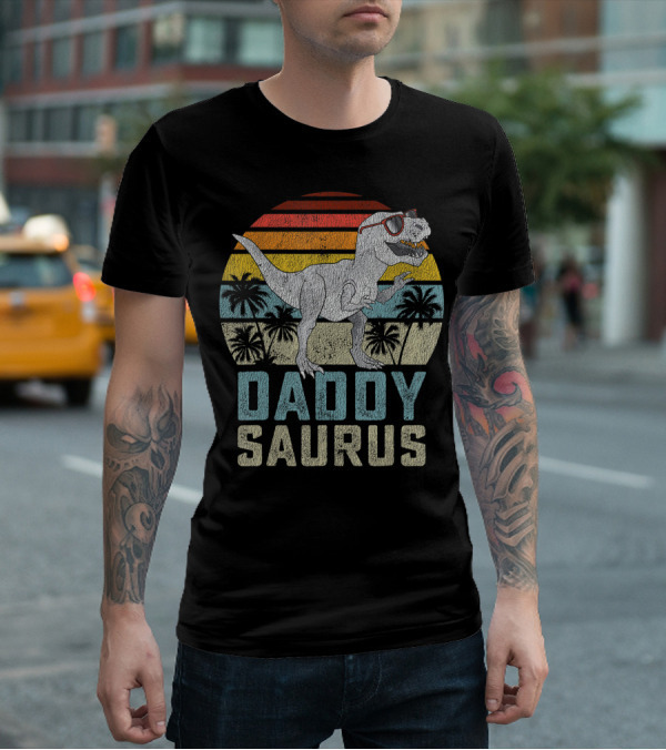 Daddysaurus Rex Dinosaur Daddy Saurus Retro Family Matching T-Shirt