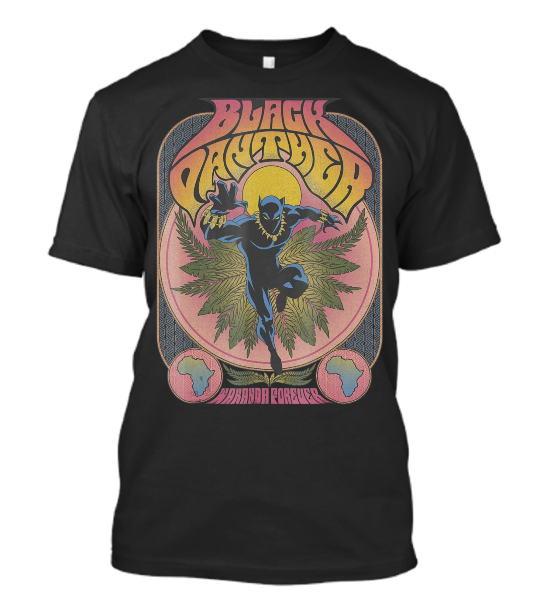 Black Panther Wakanda Forever 70's Style Psychedelic Vibrant T-Shirt