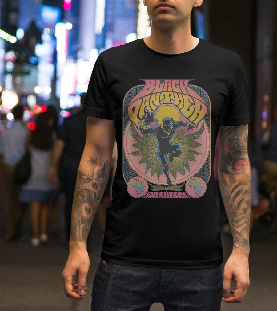 Black Panther Wakanda Forever 70's Style Psychedelic Vibrant T-Shirt