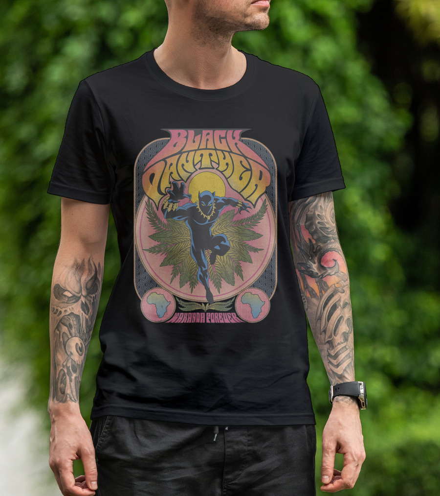Black Panther Wakanda Forever 70's Style Psychedelic Vibrant T-Shirt