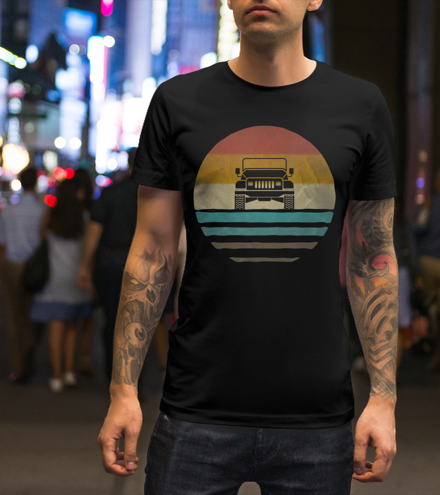 Retro Vintage 4X4 Car Off Road Sunset Wave T-Shirt