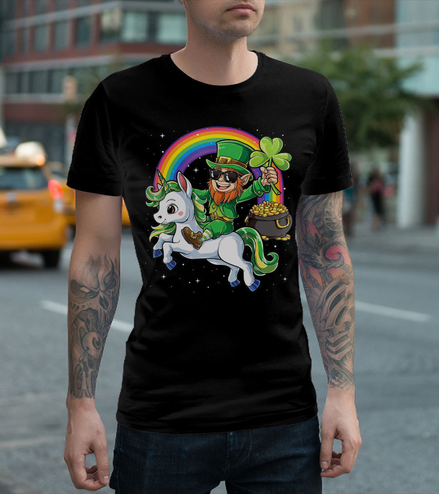 Unicorn Leprechaun St Patricks Day Girls Kids Women Rainbow Shamrock Gold T-Shirt