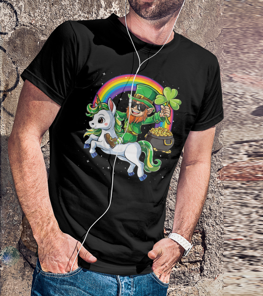Unicorn Leprechaun St Patricks Day Girls Kids Women Rainbow Shamrock Gold T-Shirt