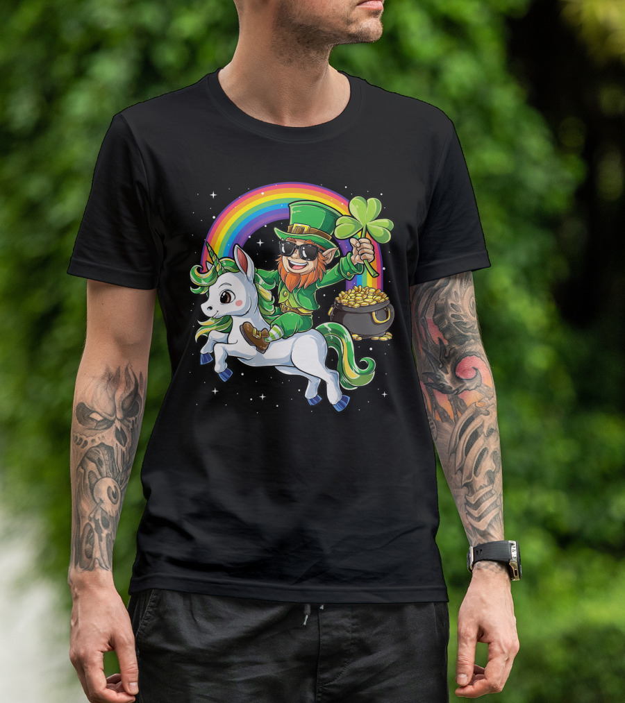 Unicorn Leprechaun St Patricks Day Girls Kids Women Rainbow Shamrock Gold T-Shirt