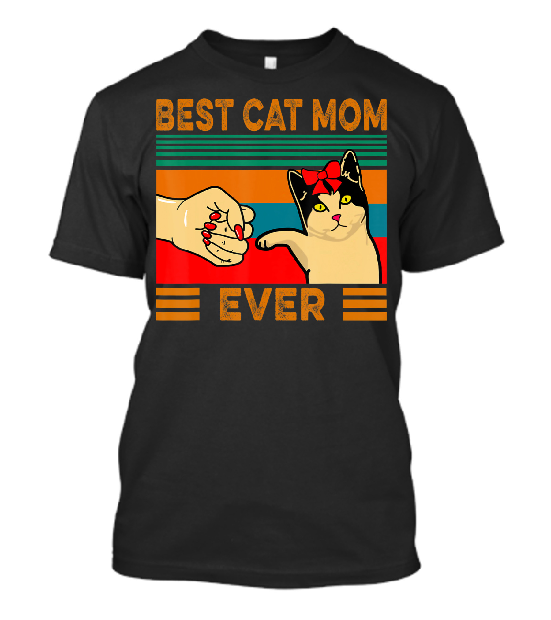 Best Cat Mom Ever Vintage Retro Cat Fist Bump T-Shirt