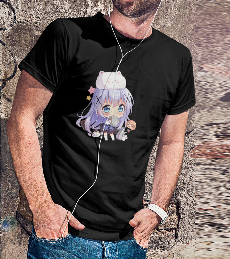 Hitsu Chibi Style Japanese Anime Character With Cat Hat And Stars T-Shirt