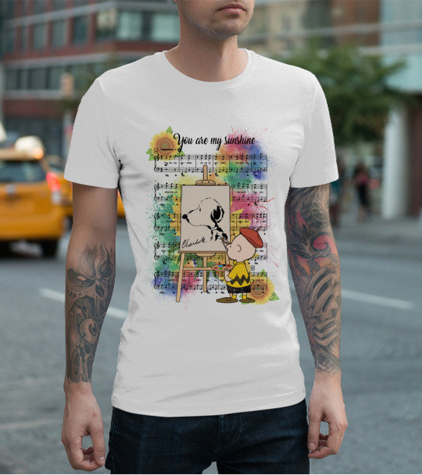 You Are My Sunshine Charlie Painting Snoopy Music Notes Sunflowers T-Shirt