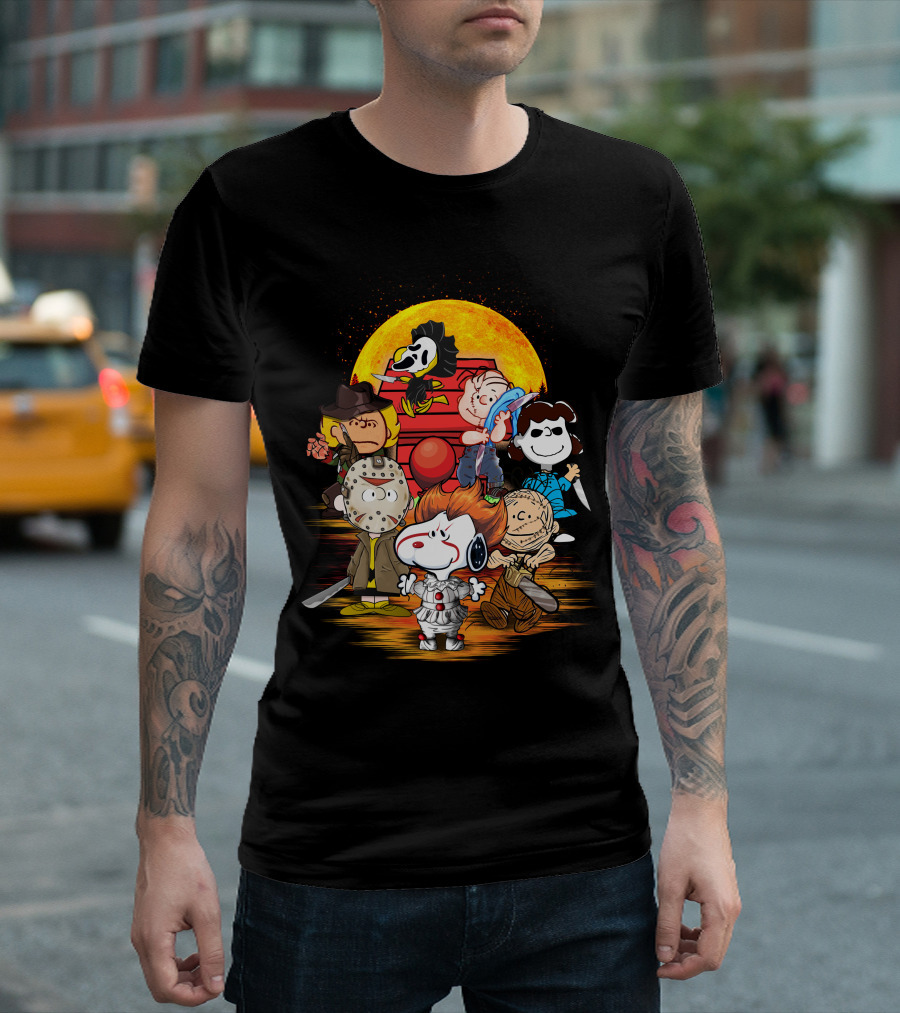 Horrorsnop Killer Cartoon Mashup Halloween Group with Mask and Knife T-Shirt