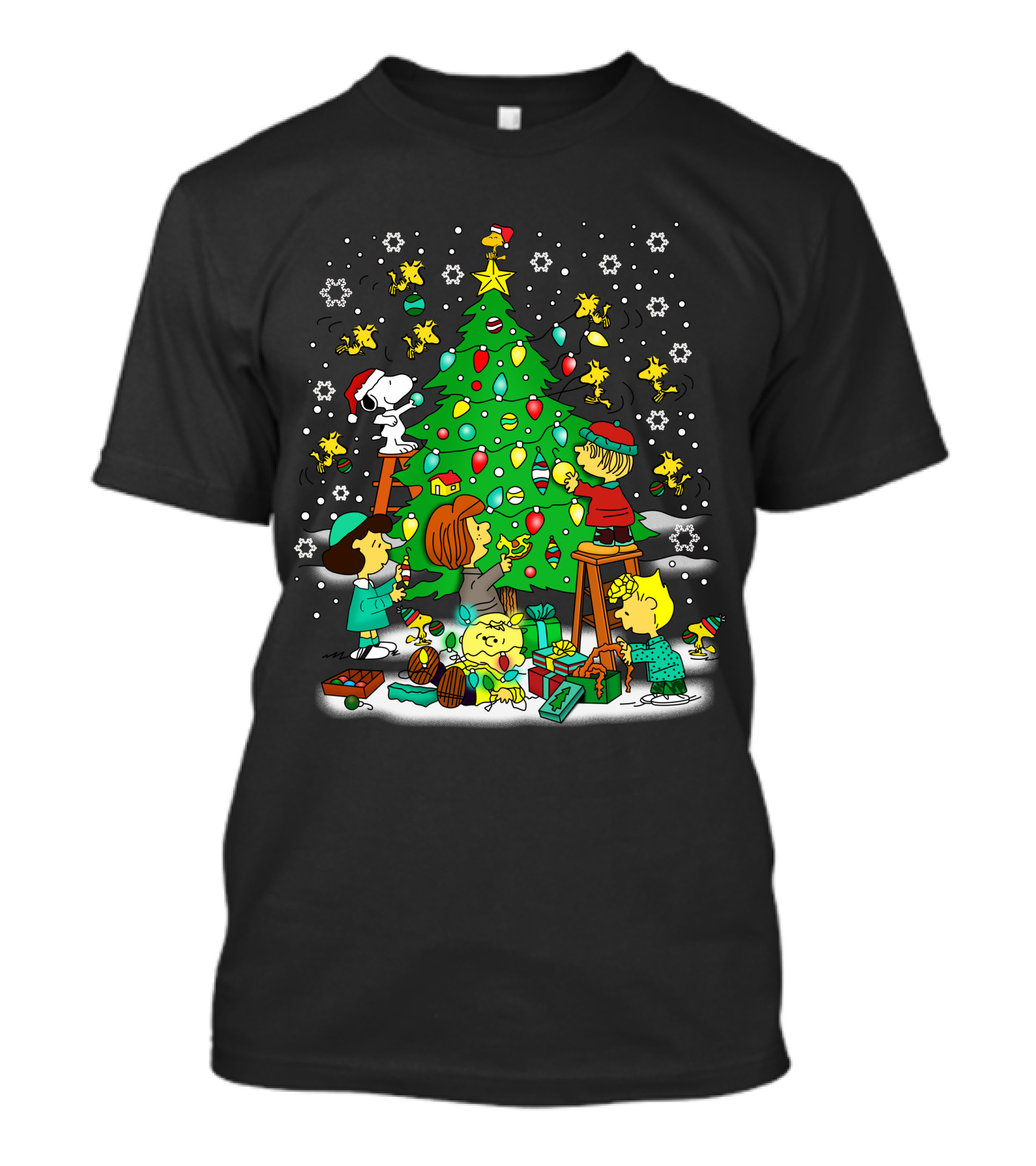 Peanuts Noel Christmas Tree Decorating With Snoopy And Friends T-Shirt