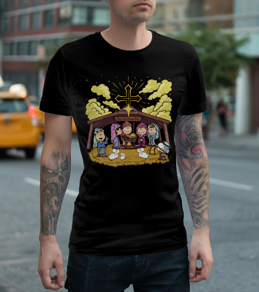 The Christmas Play Nativity Scene with Iconic Cartoon Characters T-Shirt