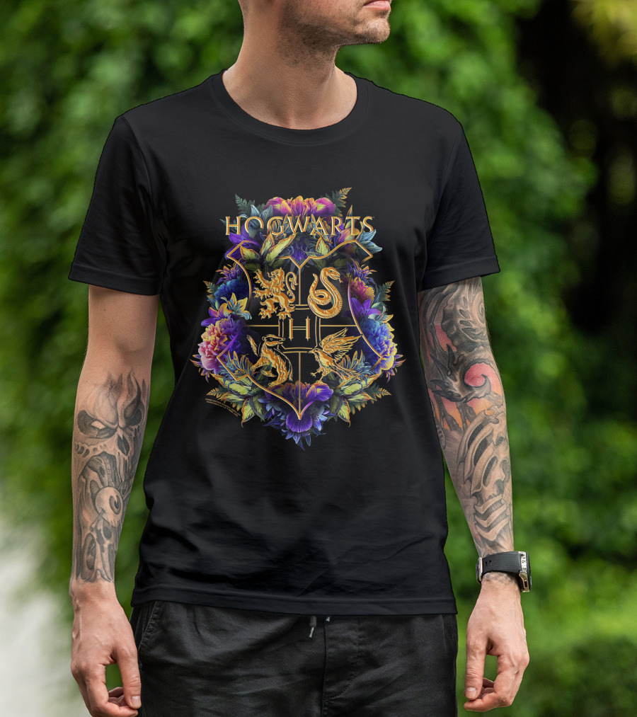 Hogwarts House Crests Floral Design Only Today T-Shirt