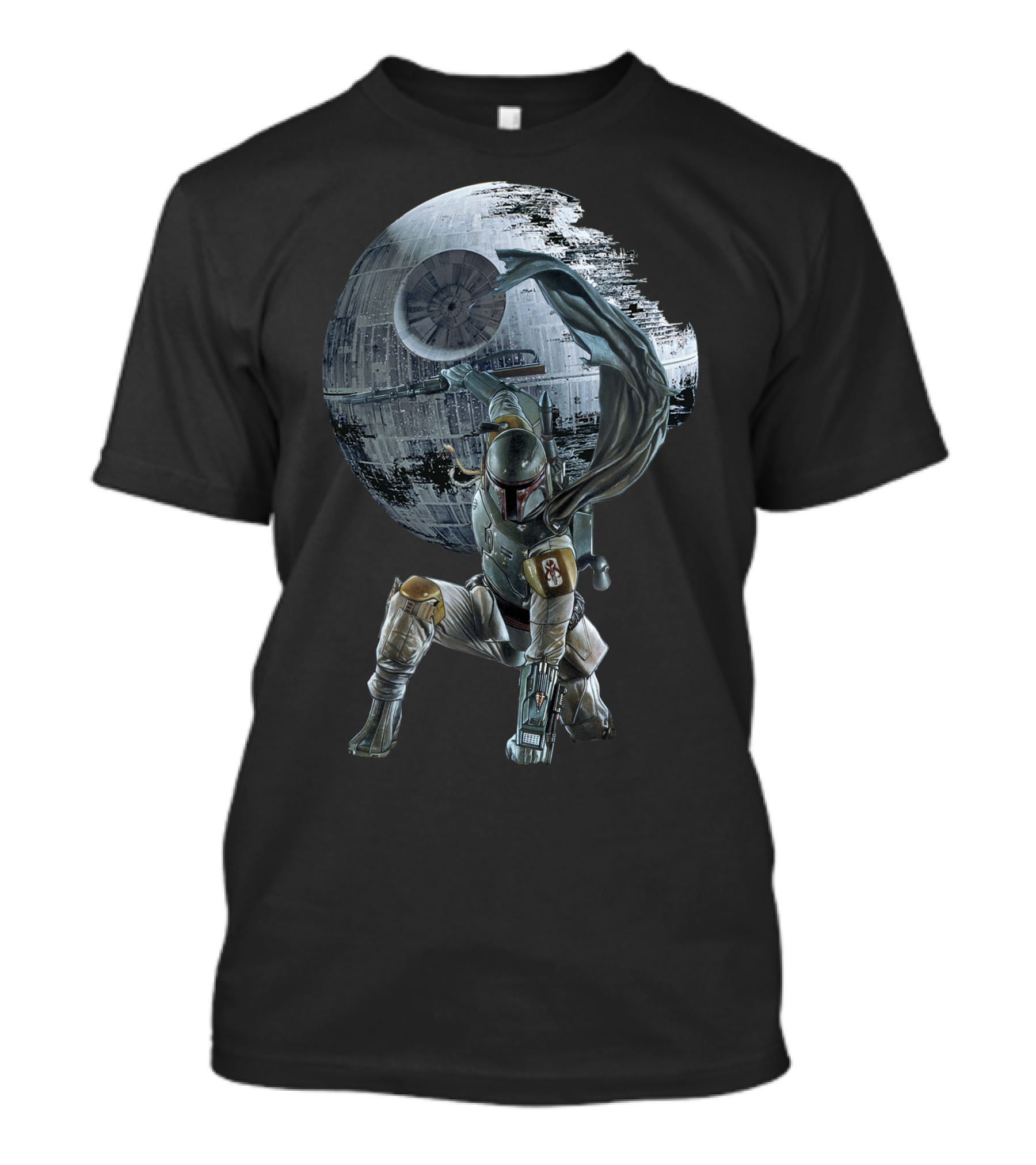 Boba Fett Striking Pose With Death Star Backdrop T-Shirt
