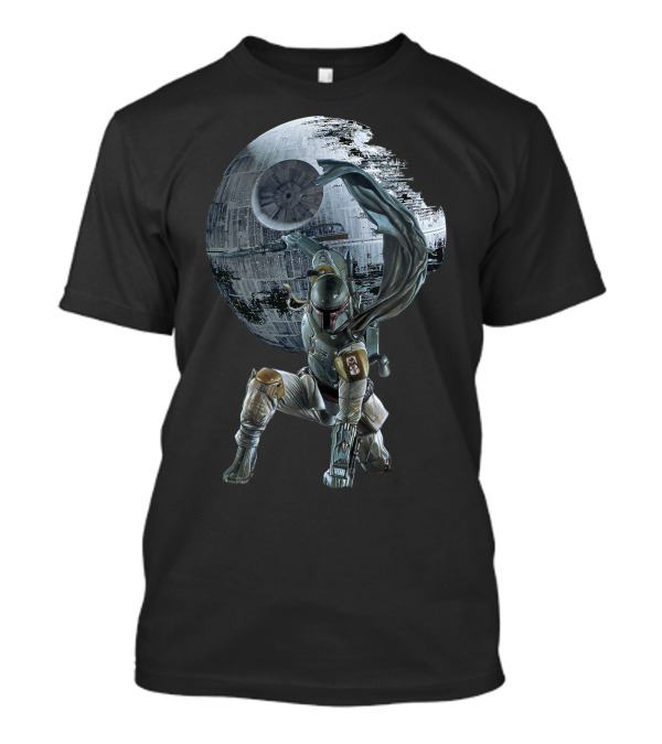 Boba Fett Striking Pose With Death Star Backdrop T-Shirt