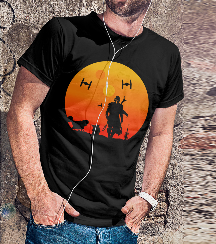 Only Today Mandalorian Sunset Silhouette Star Wars Tie Fighters T-Shirt