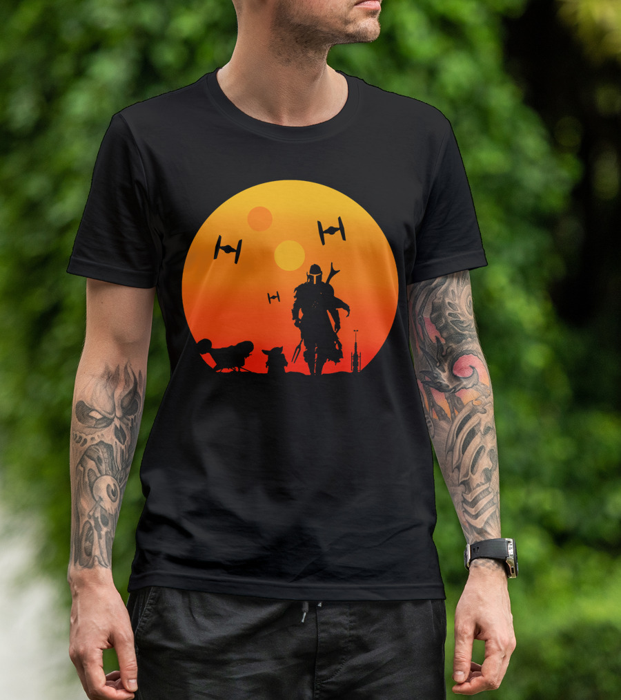 Only Today Mandalorian Sunset Silhouette Star Wars Tie Fighters T-Shirt