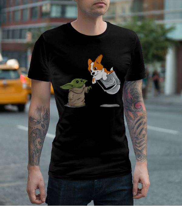 Baby Alien And Corgi In Floating Cradle T-Shirt