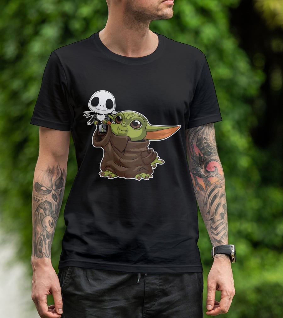 Baby Yoda Holding Jack Skellington T-Shirt