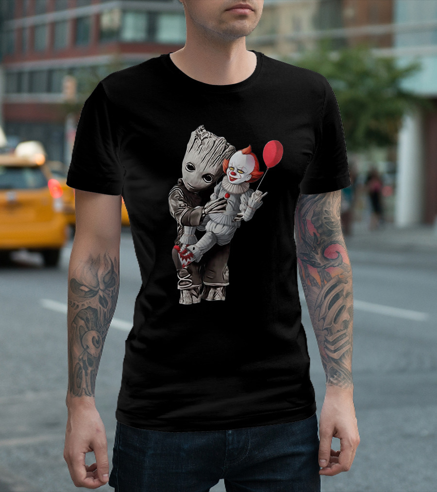 Groot Holding Pennywise With Balloon T-Shirt