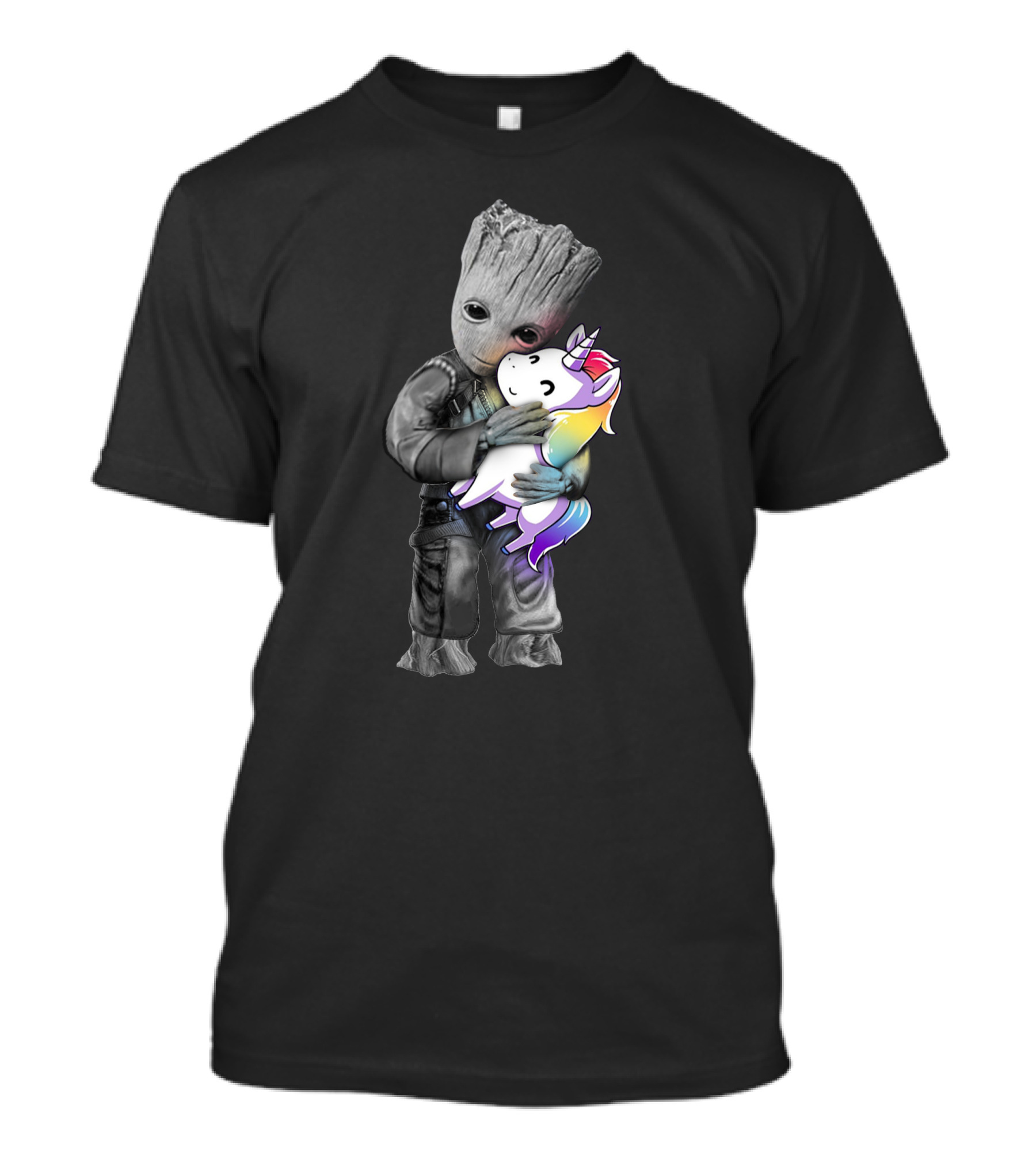 I Am Groot With Rainbow Unicorn Plush Hugging T-Shirt