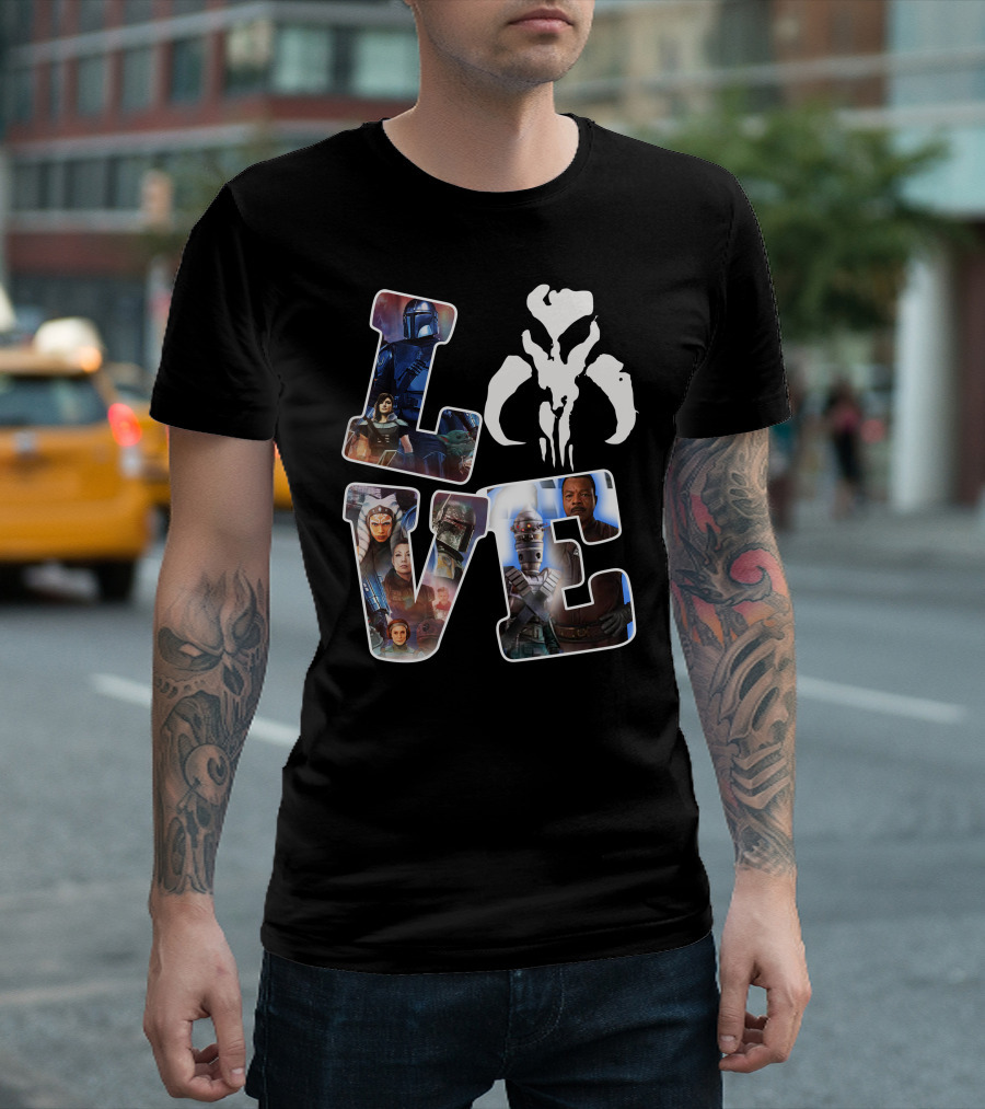 Manda Star Love with Mandalorian and Mythosaur Icons T-Shirt