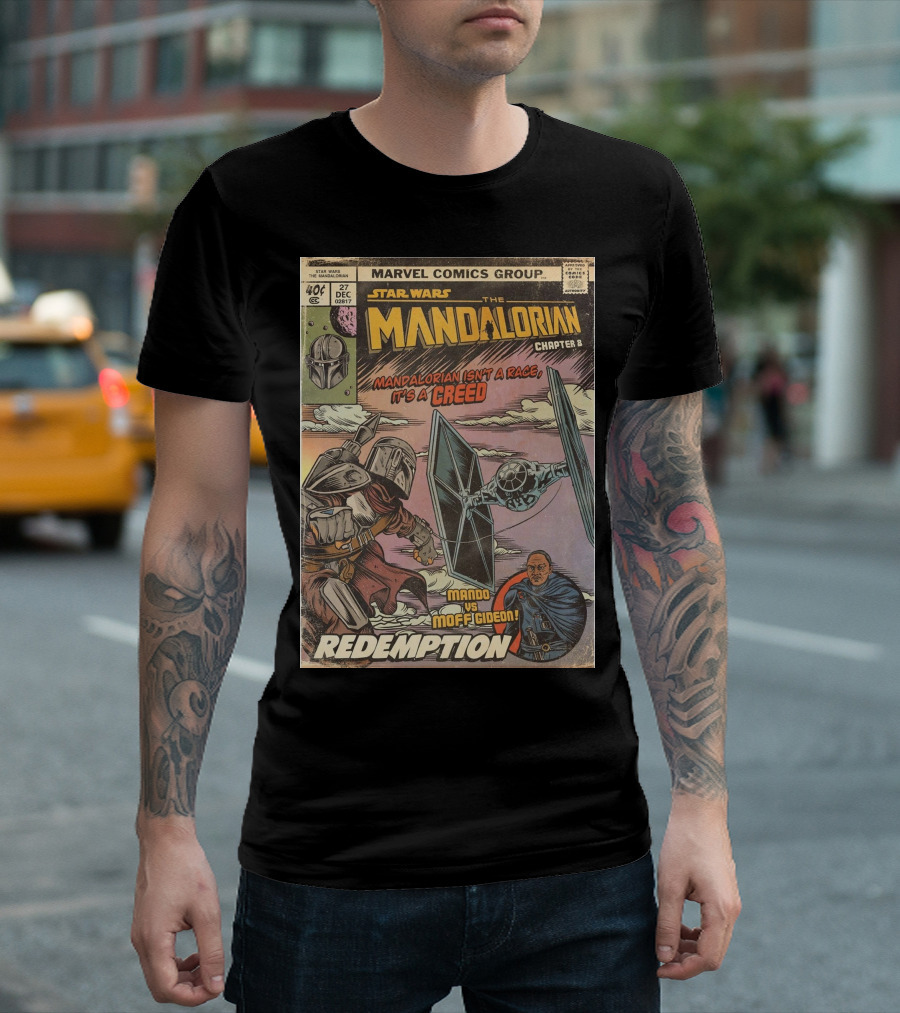 Star Wars The Mandalorian Chapter 8 Redemption Marvel Comics Group Mando Vs Moff Gideon T-Shirt